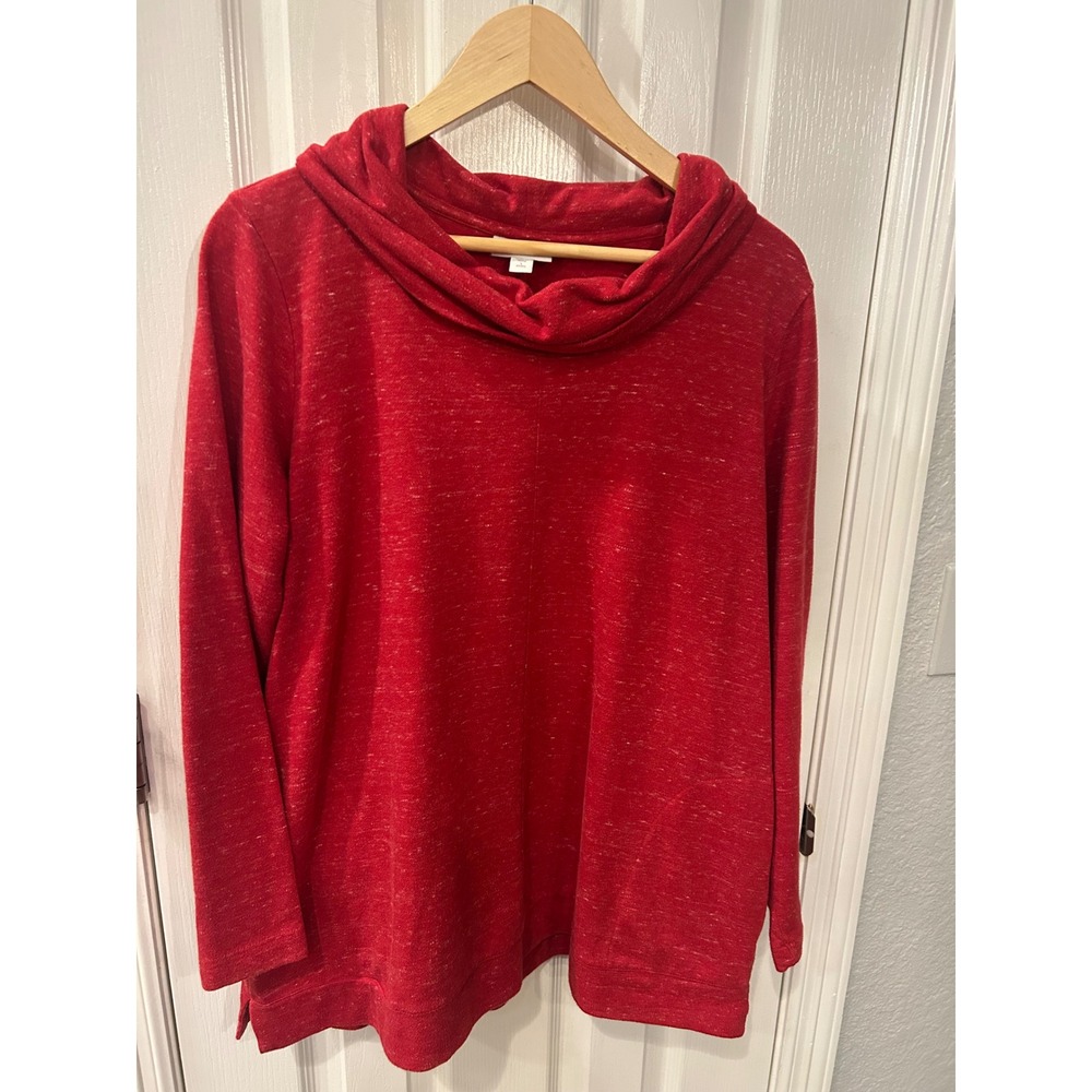 J. Jill Cowl Neck Sweatshirt Red Knit Long Sleeve Pullover Top L Petite